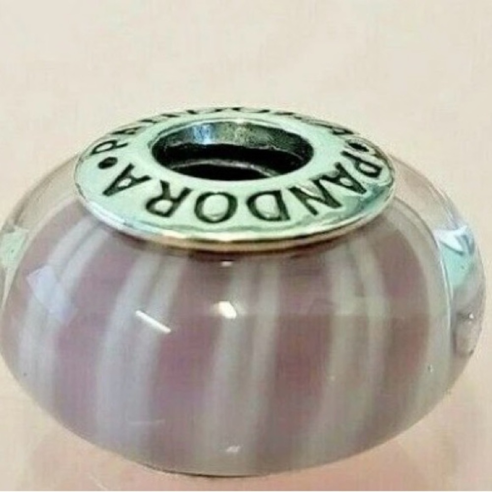 Pandora Pink Candy Striped Murano Glass Charm Retired Authentic